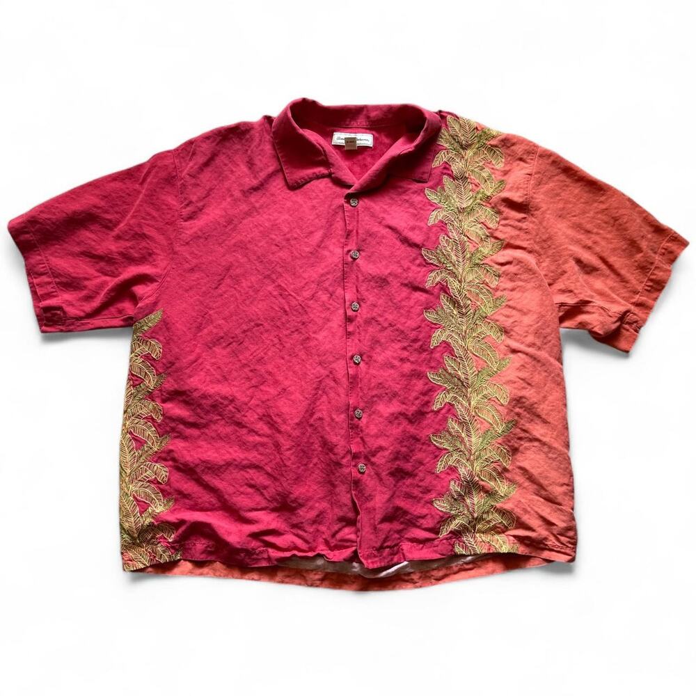 VINTAGE TOMMY BAHAMA Embroidered Silk Linen Button-Up Shirt